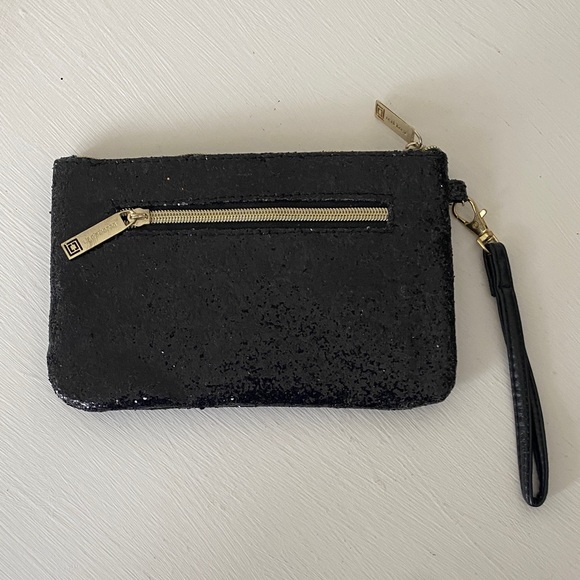 Black Glitter Sparkly Shimmer Large Wristlet Clutch Like New w Charger - Picture 7 of 17